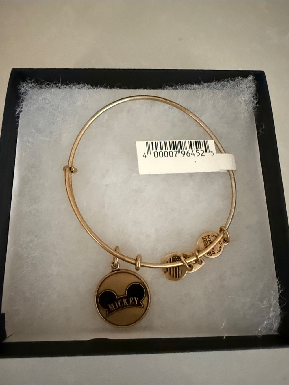 Alex and Ani Gold-Tone Mickey Charm Bangle with Black Enamel